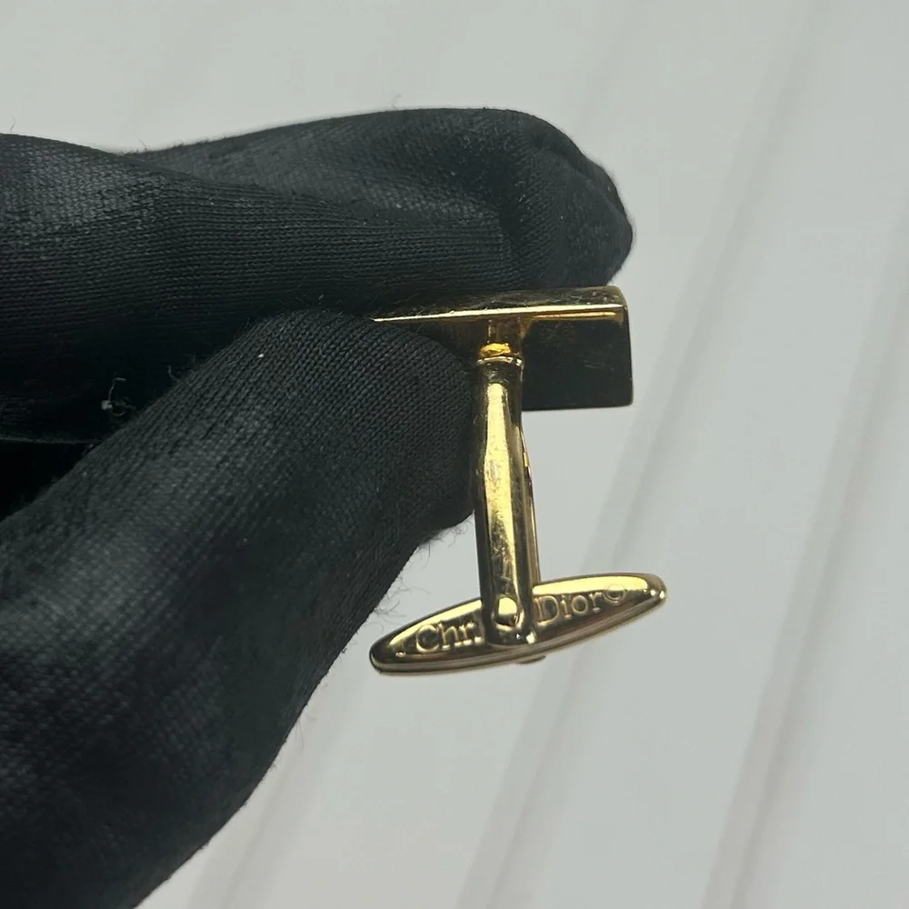 Christian Dior Vintage Gold Tone Cufflink Rare Engraved Formal Mens